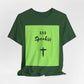 God Speakss Unisex Jersey short sleeve tee in vibrant green and black with ribbed knit collar.
