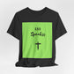 God Speakss Unisex Jersey short sleeve tee in vibrant green and black with ribbed knit collar.