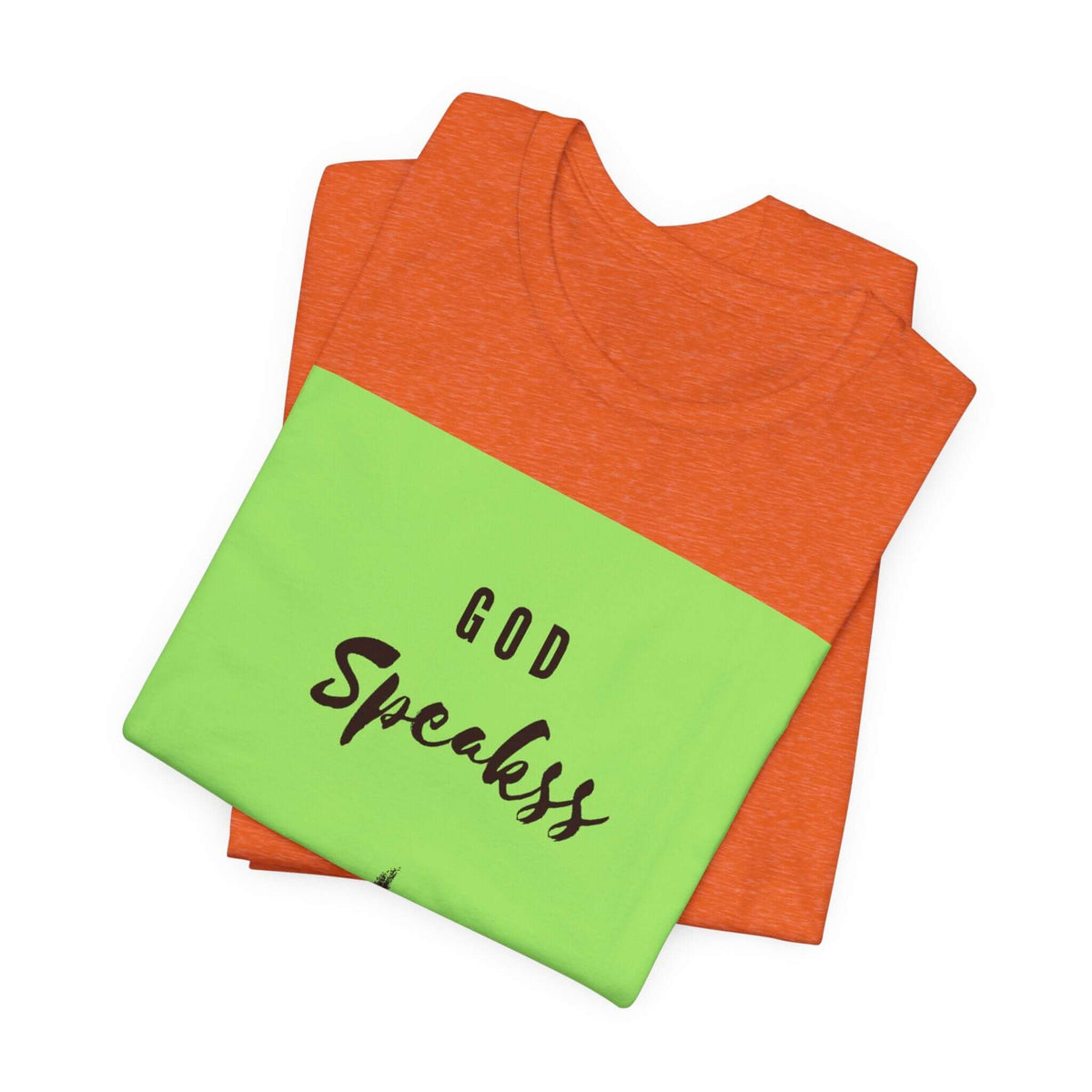 God Speakss Unisex Jersey in vibrant orange and green colors, showcasing a soft cotton material and stylish print.
