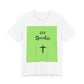God Speakss Unisex Jersey short sleeve tee featuring a bold green design with text and cross graphic.